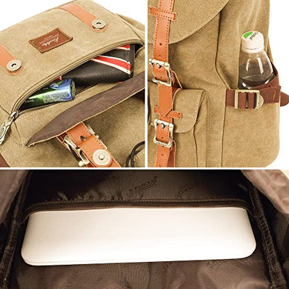 KAUKKO Travel Laptop Backpack, Outdoor Rucksack, Causal backpack Fits 15.6"(Canvas Khaki2pc) - color: Canvas Khkai(2pcs), size: Large