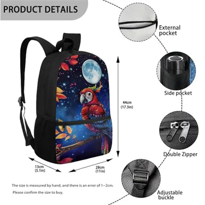 ZOUTAIRONG Parrot Backpack for School and Small Thermos School Bags for Girls 7-10/10-12/12-16, Lightweight Casual Backpack with 2 Side Pockets - color: Parrot