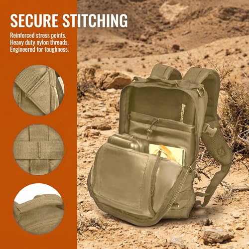 Small Tactical Hiking Backpack, 12L MOLLE Bookbag Daypack for Travel | MOLLE webbing expands carry options;compact,lightweight design fits hiking,school,camping,travel and daily use - color: Tan