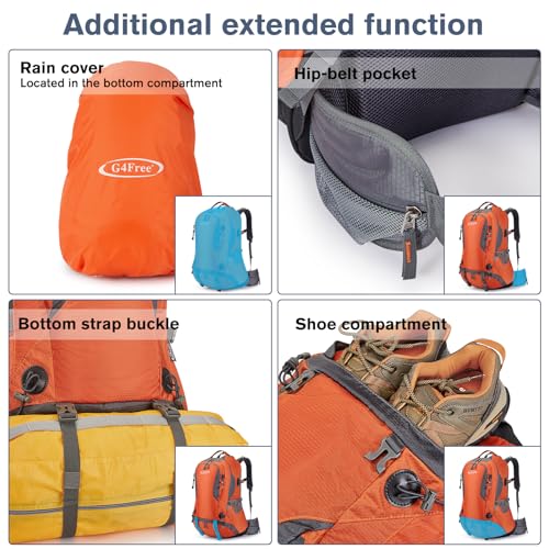 G4Free 50L Hiking Backpack Waterproof Daypack Outdoor Camping Climbing Backpack with Rain Cover for Men Women - color: Orange01