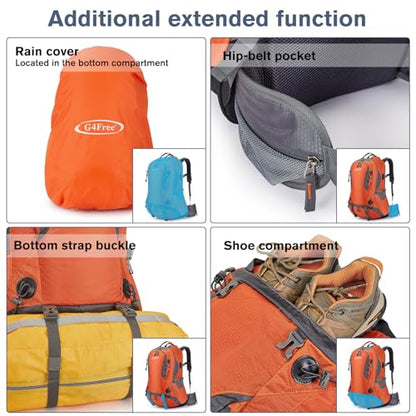 G4Free 50L Hiking Backpack Waterproof Daypack Outdoor Camping Climbing Backpack with Rain Cover for Men Women - color: Orange01