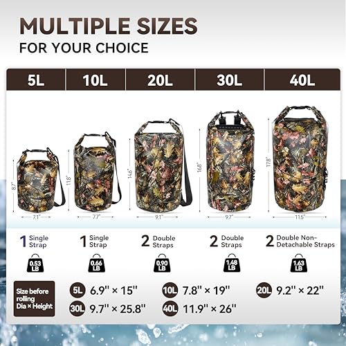 MARCHWAY Floating Waterproof Dry Bag Backpack 5L/10L/20L/30L/40L, Roll Top Sack Keeps Gear Dry for Kayaking, Rafting, Boating, Swimming, Camping, Hiking, Beach, Fishing - color: Leaf Camo, size: 5L