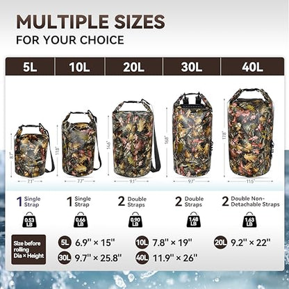 MARCHWAY Floating Waterproof Dry Bag Backpack 5L/10L/20L/30L/40L, Roll Top Sack Keeps Gear Dry for Kayaking, Rafting, Boating, Swimming, Camping, Hiking, Beach, Fishing - color: Leaf Camo, size: 5L