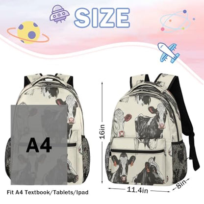 Cow Pattern Backpack with Chest Strap, Casual Backpack for Women Men, 16 Inch Daypack for Travel Work, Cow Print - color: Blue