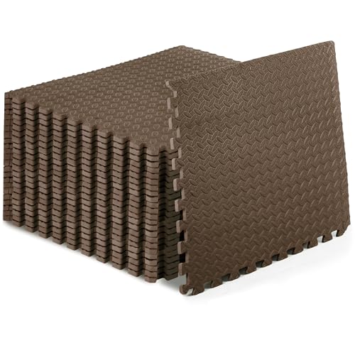 ProsourceFit Exercise Puzzle Mat 1/2-inch, EVA Interlocking Foam Floor Tiles for Home Gym, Workout Equipment, Kids Play Areas, Brown, 96 Sq Ft - 24 Tiles - color: Brown, size: 24 Pack (96 SQ FT)