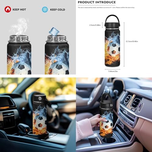 ZOUTAIRONG Large Capacity Bookbag for School and Small Insulated Water Bottle, School Bags for Age 7-10/10-12/12-16, Flaming Water Soccer Design Backpack with Side Pockets - color: Flaming Water Soccer Design