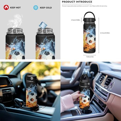 ZOUTAIRONG Large Capacity Bookbag for School and Small Insulated Water Bottle, School Bags for Age 7-10/10-12/12-16, Flaming Water Soccer Design Backpack with Side Pockets - color: Flaming Water Soccer Design