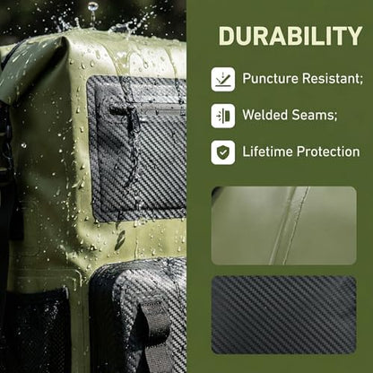 100% Waterproof Roll-Top Dry Bag Backpack with Front Splash-Proof Pocket, Lightweight Floating Pack for Kayaking, Hiking & Travel,35L (Green-black) - color: Green-black