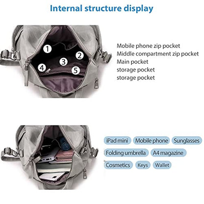 Backpack Purse for Women, Women Backpack Purse Small Leather Waterproof Anti-theft Shoulder Bags Handbags Ladies - color: Double Zipper Grey