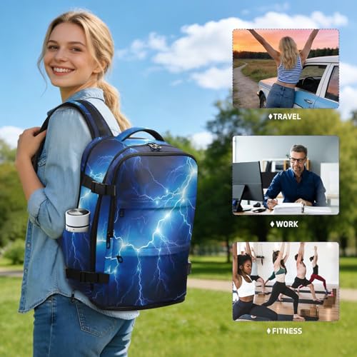 Travel Backpack with Shoe Compartment, 20L Large Capacity Laptop Backpack for Men Women, Electric Blue Lightning Daypack for Traveling Hiking Carry On