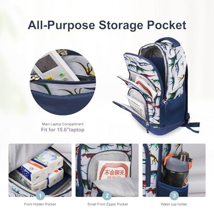 School Backpack for Teen Girls Bookbags, Large Capacity Water Resistant Laptop Bags Elementary High School Women Travel Daypacks - color: Dinosaur