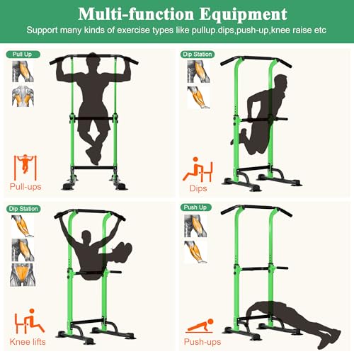 DlandHome Power Tower Pull Up Dip Station Multi-Function Fitness Equipment for Strength Training Adjustable Height Dip Stand for Home Gym - color: Green