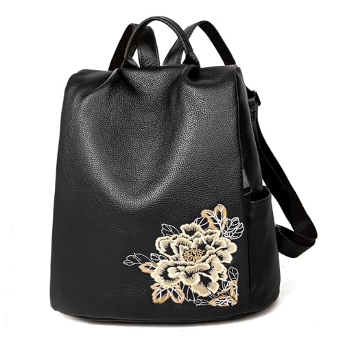 BOYATU Women’s Full-Grain Leather Backpack Purse, Elegant Floral Designer Purse, Work Commuter & City Travel, Compact Everyday Essentials, Fashion RFID Pocket Bag (Black) - color: Z-black