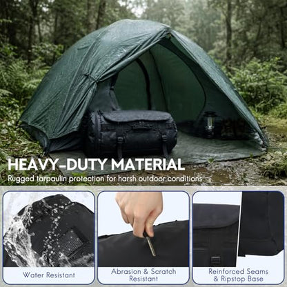 Haimont Heavy Duty Convertible Travel Duffel Backpack, Black, 45L | Shoe Compartment, Water-Resistant Tarpaulin, Wide U-Shaped Opening - color: Black, size: 45L