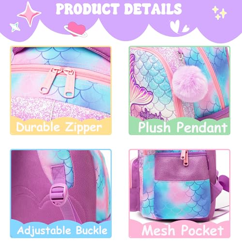 Meetbelify Kids School Backpacks for Girls Boys Backpack with Lunch Bag for Elmentary Students - color: 01 Mermaid
