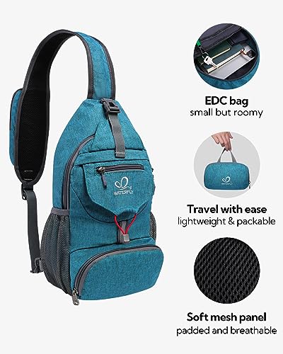 WATERFLY Packable Small Crossbody Sling Backpack Shoulder Chest Bag Daypack for Hiking Traveling - color: Cyan