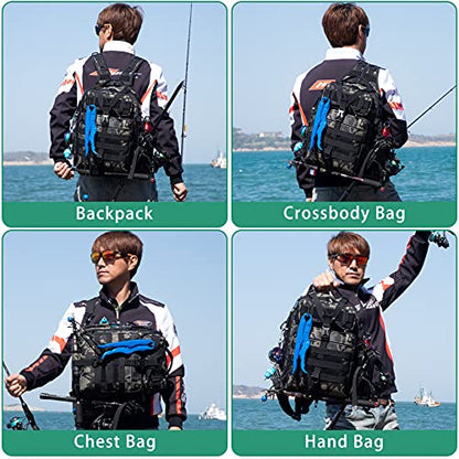 BLISSWILL Outdoor Tackle Bag - Large Water-Resistant Fishing Backpack - color: I：forest Camo, style: Large(16*12*6 Inch)