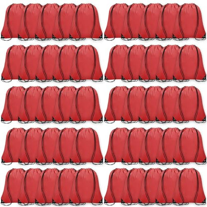 Grneric 50Pcs Drawstring Backpack Bulk Cinch Bag, Drawstring Bags Polyester for Gym Sports Beach Party Trip (Red) - color: Red
