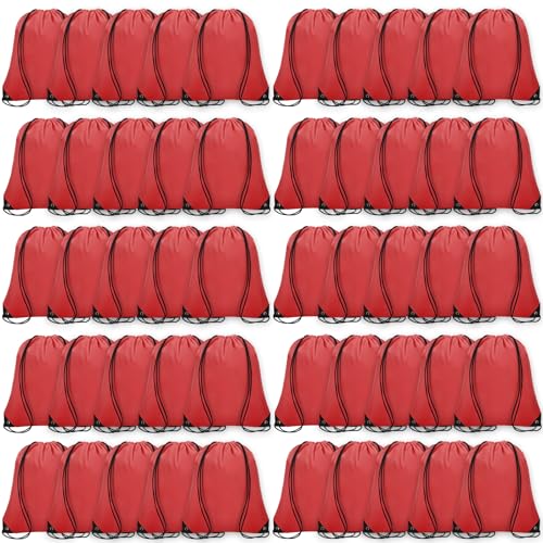 Grneric 50Pcs Drawstring Backpack Bulk Cinch Bag, Drawstring Bags Polyester for Gym Sports Beach Party Trip (Red) - color: Red