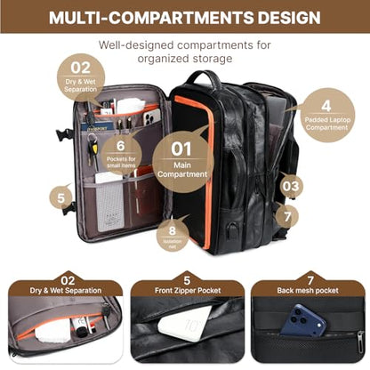 Carry On Backpack, 40L Expandable Travel Backpack with Laptop Compartment, Water Resistant Business Travel Bags Airline Approved for Men Women Weekend Trip (Black) - color: Black