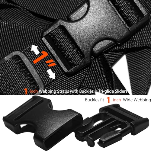 1" Straps and Buckles Set: 6 yard Nylon Webbing 1 inch (25 mm) Wide, 6 pack Side Release Buckle, 12 pcs Tri-Glide Sliders, Plastic Clip Quick Fastener Replacement Heavy Duty Dual Adjustable No Sew - size: 1" x 6 yd Strap + 6 pack Buckles