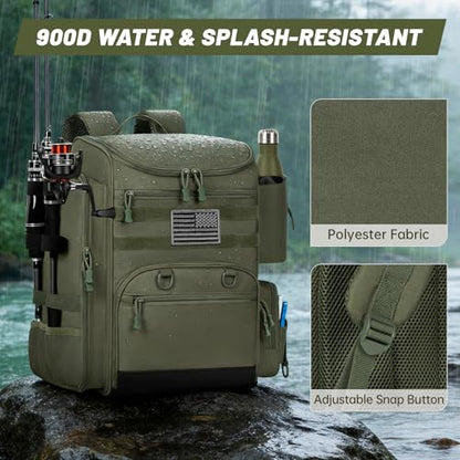 40L Fishing Backpack Water Resistant Fishing Tackle Bag with 2 Rod Holders, Tackle Storage Bag for Anglers(Green Bag Only) - color: Green