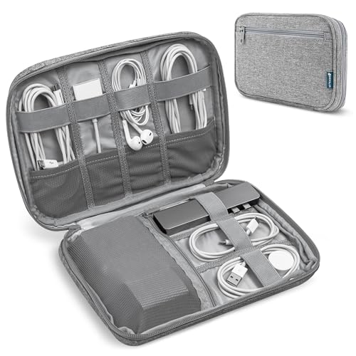 PAVILIA Travel Cord Organizer, Electronic Organizer Travel Case, Tech Case Cable Storage, Small Charger Cord Bag Pouch, Accessories Tech Gifts for Men Women, Gray - color: Heather Grey