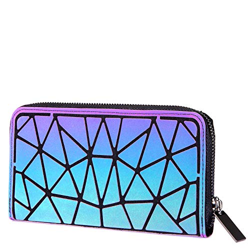 LOVEVOOK Geometric Luminous Purses and Handbags for Women Holographic Reflective Crossbody Bag Wallet - color: Zipper Wallet