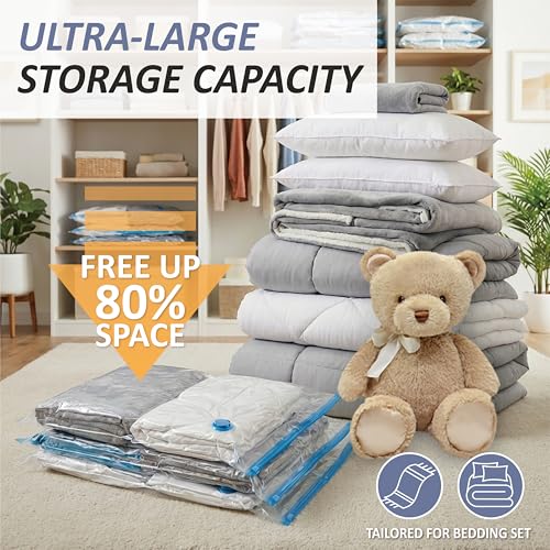 Cozy Essential Vacuum Storage Bags, 80% Compression Vacuum Seal Space Saver Plastic Packaging Bags for Clothes, Blankets, Pillow, Bedding, Comforters, Sealer Clothing Storage,4 XXL Jumbo - size: XXL Jumbo