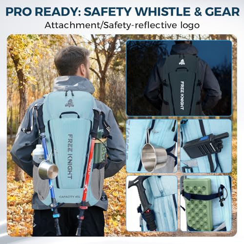 Bseash 45L Waterproof Hiking Camping Backpack with Rain Cover, Outdoor Sport Travel Bag Daypack for Climbing Skiing Cycling (Blue) - color: Blue
