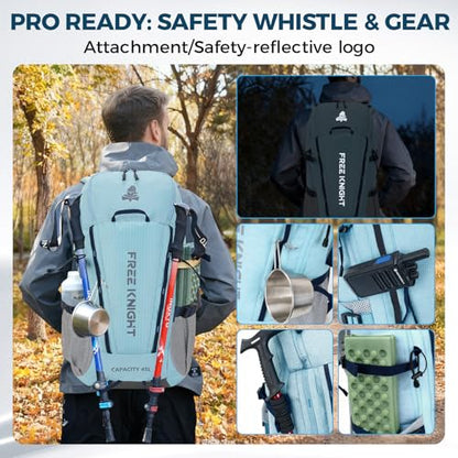 Bseash 45L Waterproof Hiking Camping Backpack with Rain Cover, Outdoor Sport Travel Bag Daypack for Climbing Skiing Cycling (Blue) - color: Blue