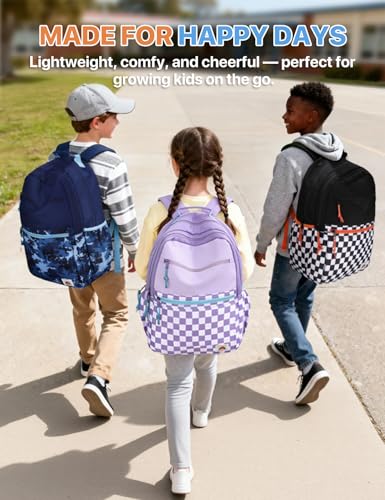 VASCHY School Backpack, Lightweight Classic Cute Aesthetic Bookbag Daypack for Teen Boys Girls Traveling/Gym/Middle School Black Plaid - color: Black Plaid-l, size: Large-17in