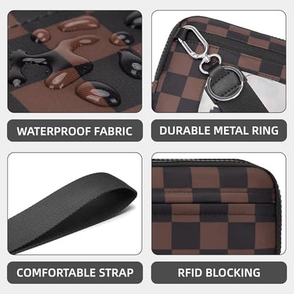 FODOKO Wristlet wallets for women Nylon Quilted Wallet with 4 Zippers,Travel Credit Card,Holder Cell Phone Organizer - color: Dark Brown