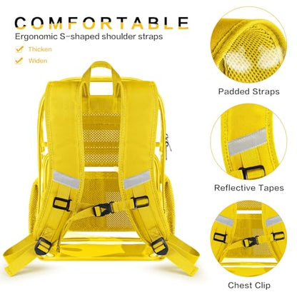 Clear Backpack Heavy Duty Large Transparent Backpack with Reinforced Bottom Multi-pockets for College, Travel, Workplace Security - Yellow - color: Yellow