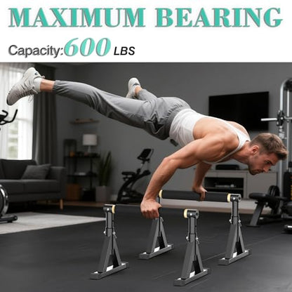 Wooden Parallel Bar and Dip Bar with Adjustable Height and Non-Slip Handles, Rock-Free Fitness Equipment for Handstands, L-Sits, Gymnastics and Strength Training for Home Gym, 600lbs Capacity - size: 10-14''
