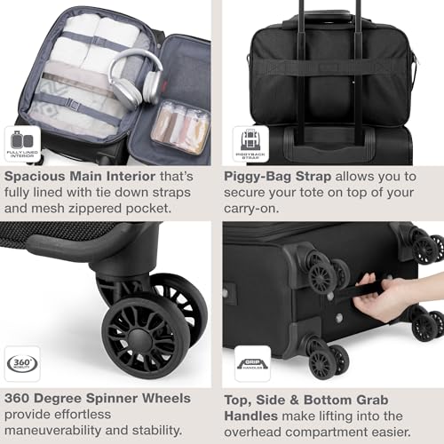 U.S. Traveler Rio Lightweight Softside Rolling Carry-on Suitcase, 4-Wheel Set, Black - color: Black, size: 22"/14"