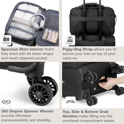 U.S. Traveler Rio Lightweight Softside Rolling Carry-on Suitcase, 4-Wheel Set, Black - color: Black, size: 22"/14"