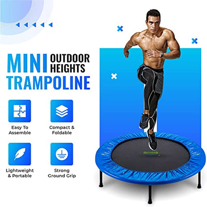 Mini Trampoline, Exercise Fitness Rebounder for Adults & Kids, for Indoor & Outdoor Use, Foldable, Pre-Attached Springs, with Handle, - size: 40 Inch, style: Folds in Half