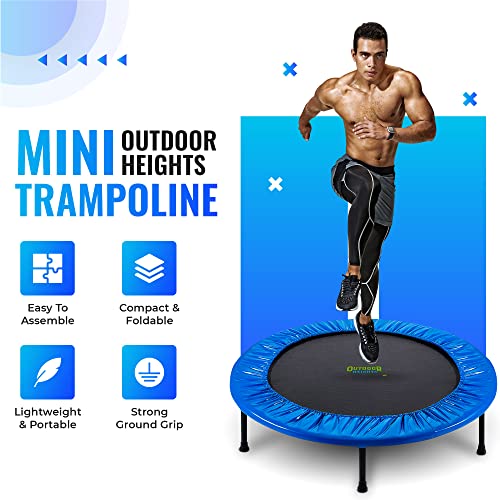 Mini Trampoline, Exercise Fitness Rebounder for Adults & Kids, for Indoor & Outdoor Use, Foldable, Pre-Attached Springs, with Handle, - size: 36 Inch, style: Folds in Half