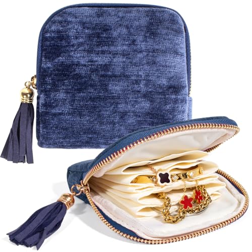 LETGO Small Travel Jewelry Case,Travel Gifts for Women,Jewelry Pouch Bags with Zipper,Velvet Jewelry Organizer Storage Bag for Bracelet Rings Earring (Sea Blue) - color: Sea Blue