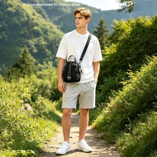 Water Bottle Carrier Bag with Strap, Water Bottle Holder Crossbody Backpack Handbags for Women Men for Hiking,Cycling - color: Black