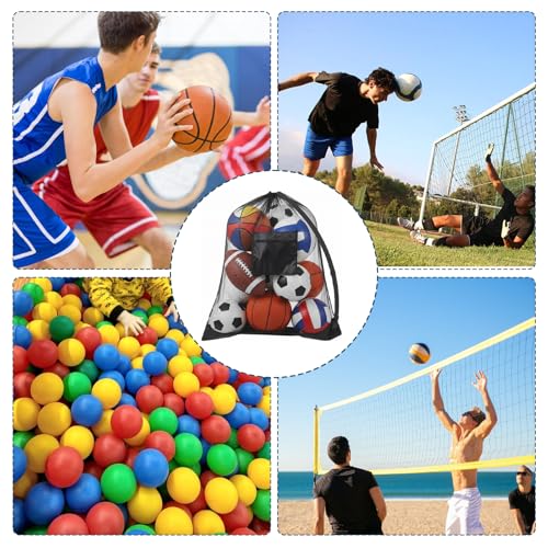 Extra Large Sports Ball Bag 3 Pcs Duty Net Mesh Soccer Ball Basketball 40*30 Heavy Duty Drawstring Bags with Pocket Team Work, Adjustable Shoulder Strap for Holding Volleyball, Baseball, Swimming Gear