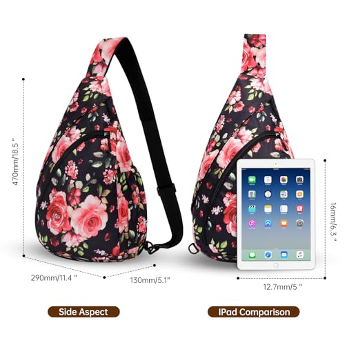 HUA ANGEL Crossbody Sling Bag for Men & Women Lightweight Waterproof Chest Shoulder Bag for Travel Hiking & Everyday Use - color: W-red Flower