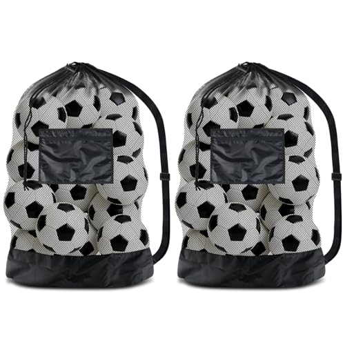 BROTOU Extra Large Soccer Ball Net Bag, 40" x 30" Drawstring Mesh Ball Bag with Zipper Pocket, Sports Equipment Bag for Gym, Cloth, Beach, Swimming Gears - color: Black-2pcs-Durable Upgrade