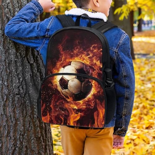 Talayituse Soccer Fire Water Print School Backpack for Kids Girls Casual Daypack Large Capacity Lightweight Bookbag with Side Water Bottle Holder for Middle School Primary Rucksack - color: Soccer Fire Water