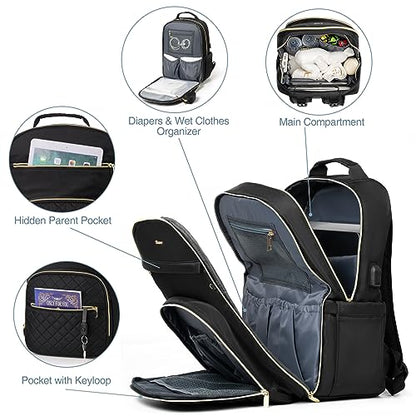 MOMUVO Diaper Bag Backpack, Quilted Baby Bag with Changing Pad and Stroller Straps and Pacifier Case, Large Travel Diaper Bags for Mom Dad,Black - color: Black Check