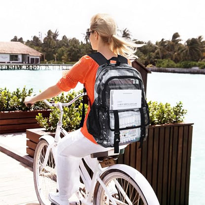 Clear Backpack, Large Clear Bag Stadium Heavy Duty PVC Transparent See Through Backpacks for Boys Girls, College, Work, Black - color: Black