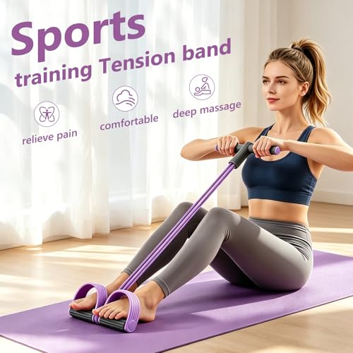 Pedal Resistance Band with Handle,4/6/8 Resistance Levels Elastic Pull Rope, Portable Fitness Bands for Leg Butt Training, Home Gym, Yoga, Pilates - size: 6 Levels（Purple ）
