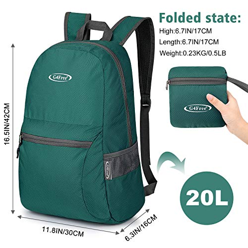 G4Free 20L Lightweight Packable Backpack Travel Hiking Daypack Foldable Backpack for Men Women - color: Green Update, size: 20L