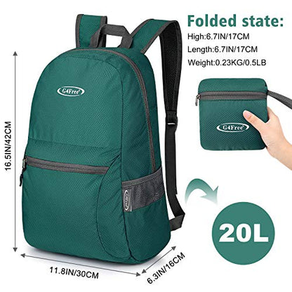 G4Free 20L Lightweight Packable Backpack Travel Hiking Daypack Foldable Backpack for Men Women - color: Green Update, size: 20L